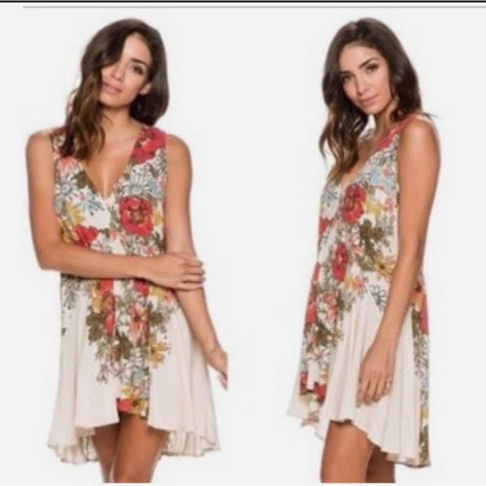 Free people backyard floral print sleeveless M Tunic Dress